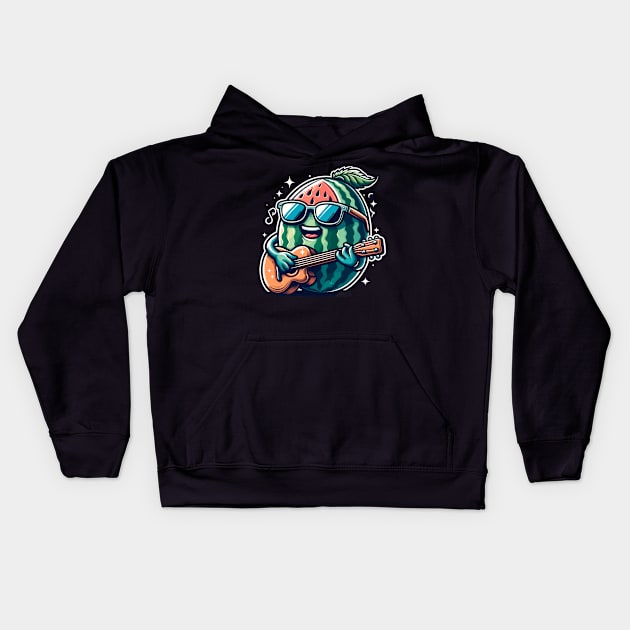Melon Playing Guitar Kids Hoodie by Graceful Designs
